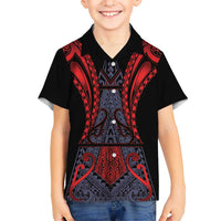 Custom New Zealand Family Matching Off The Shoulder Long Sleeve Dress and Hawaiian Shirt Maori Kiwiana Pattern Tukutuku Motif LT9 Son's Shirt Red - Polynesian Pride