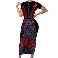 Custom New Zealand Family Matching Short Sleeve Bodycon Dress and Hawaiian Shirt Maori Kiwiana Pattern Tukutuku Motif LT9 Mom's Dress Red - Polynesian Pride