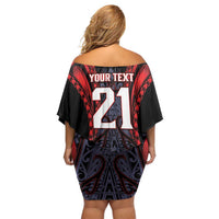 Custom New Zealand Off Shoulder Short Dress Maori Kiwiana Pattern Tukutuku Motif