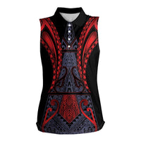 Custom New Zealand Women Sleeveless Polo Shirt Maori Kiwiana Pattern Tukutuku Motif LT9 Female Red - Polynesian Pride