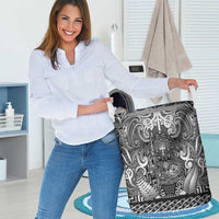 New Zealand Taiaha Maori Laundry Basket Kiwikiwi Minimalist Silver Fern Tukutuku Motif LT9 - Polynesian Pride
