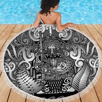 New Zealand Taiaha Maori Beach Blanket Kiwikiwi Minimalist Silver Fern Tukutuku Motif LT9 - Polynesian Pride