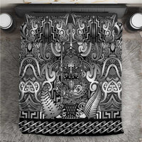New Zealand Taiaha Maori Bedding Set Kiwikiwi Minimalist Silver Fern Tukutuku Motif LT9 White - Polynesian Pride