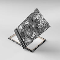 New Zealand Taiaha Maori Canvas Wall Art Kiwikiwi Minimalist Silver Fern Tukutuku Motif LT9 With Frame White - Polynesian Pride