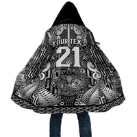 Custom New Zealand Taiaha Maori Cloak Kiwikiwi Minimalist Silver Fern Tukutuku Motif