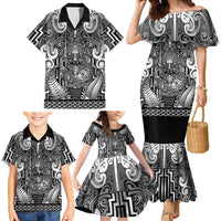 Custom New Zealand Taiaha Maori Family Matching Mermaid Dress and Hawaiian Shirt Kiwikiwi Minimalist Silver Fern Tukutuku Motif LT9 - Polynesian Pride