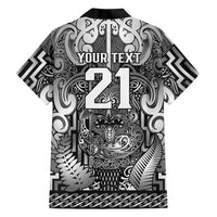 Custom New Zealand Taiaha Maori Family Matching Off The Shoulder Long Sleeve Dress and Hawaiian Shirt Kiwikiwi Minimalist Silver Fern Tukutuku Motif LT9 - Polynesian Pride