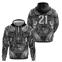 Custom New Zealand Taiaha Maori Hoodie Kiwikiwi Minimalist Silver Fern Tukutuku Motif LT9 - Polynesian Pride