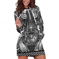 Custom New Zealand Taiaha Maori Hoodie Dress Kiwikiwi Minimalist Silver Fern Tukutuku Motif LT9 White - Polynesian Pride