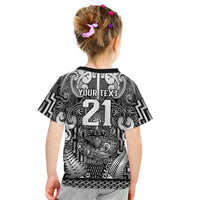 Custom New Zealand Taiaha Maori Kid T Shirt Kiwikiwi Minimalist Silver Fern Tukutuku Motif LT9 - Polynesian Pride