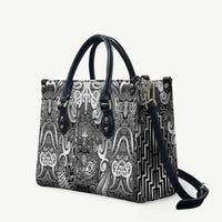 New Zealand Taiaha Maori Leather Bag Kiwikiwi Minimalist Silver Fern Tukutuku Motif