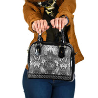 New Zealand Taiaha Maori Shoulder Handbag Kiwikiwi Minimalist Silver Fern Tukutuku Motif LT9 One Size White - Polynesian Pride