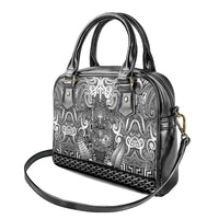 New Zealand Taiaha Maori Shoulder Handbag Kiwikiwi Minimalist Silver Fern Tukutuku Motif LT9 - Polynesian Pride