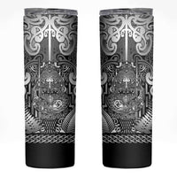 Custom New Zealand Taiaha Maori Skinny Tumbler Kiwikiwi Minimalist Silver Fern Tukutuku Motif LT9 White - Polynesian Pride