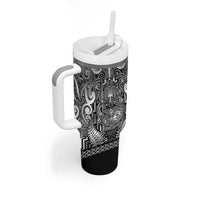 Custom New Zealand Taiaha Maori Tumbler With Handle Kiwikiwi Minimalist Silver Fern Tukutuku Motif LT9 - Polynesian Pride