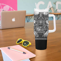 Custom New Zealand Taiaha Maori Tumbler With Handle Kiwikiwi Minimalist Silver Fern Tukutuku Motif LT9 - Polynesian Pride