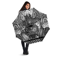 New Zealand Taiaha Maori Umbrella Kiwikiwi Minimalist Silver Fern Tukutuku Motif LT9 - Polynesian Pride