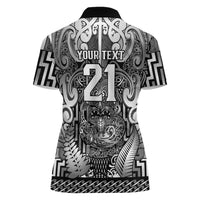 Custom New Zealand Taiaha Maori Women Polo Shirt Kiwikiwi Minimalist Silver Fern Tukutuku Motif LT9 - Polynesian Pride