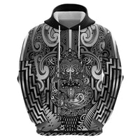 Custom New Zealand Taiaha Maori Zip Hoodie Kiwikiwi Minimalist Silver Fern Tukutuku Motif LT9 - Polynesian Pride