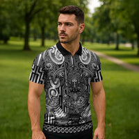 Custom New Zealand Taiaha Maori Zipper Polo Shirt Kiwikiwi Minimalist Silver Fern Tukutuku Motif LT9 - Polynesian Pride