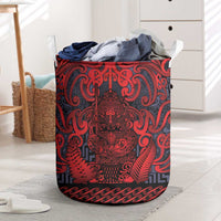 New Zealand Taiaha Maori Laundry Basket Whero Minimalist Silver Fern Tukutuku Motif LT9 Red - Polynesian Pride