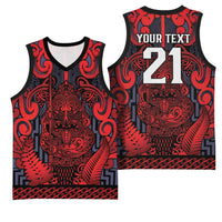 Custom New Zealand Taiaha Maori Basketball Jersey Whero Minimalist Silver Fern Tukutuku Motif