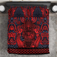New Zealand Taiaha Maori Bedding Set Whero Minimalist Silver Fern Tukutuku Motif LT9 Red - Polynesian Pride