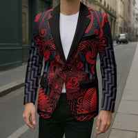 Custom New Zealand Taiaha Maori Blazer Whero Minimalist Silver Fern Tukutuku Motif LT9 - Polynesian Pride
