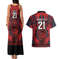Custom New Zealand Taiaha Maori Couples Matching Tank Maxi Dress and Hawaiian Shirt Whero Minimalist Silver Fern Tukutuku Motif LT9 - Polynesian Pride
