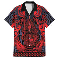Custom New Zealand Taiaha Maori Family Matching Puletasi and Hawaiian Shirt Whero Minimalist Silver Fern Tukutuku Motif LT9 Dad's Shirt - Short Sleeve Red - Polynesian Pride