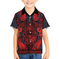 Custom New Zealand Taiaha Maori Family Matching Short Sleeve Bodycon Dress and Hawaiian Shirt Whero Minimalist Silver Fern Tukutuku Motif LT9 Son's Shirt Red - Polynesian Pride