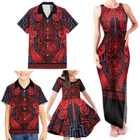 Custom New Zealand Taiaha Maori Family Matching Tank Maxi Dress and Hawaiian Shirt Whero Minimalist Silver Fern Tukutuku Motif LT9 - Polynesian Pride