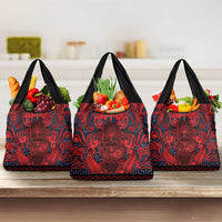 New Zealand Taiaha Maori Grocery Bag Whero Minimalist Silver Fern Tukutuku Motif LT9 3-pack One Size Red - Polynesian Pride