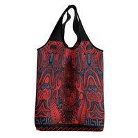 New Zealand Taiaha Maori Grocery Bag Whero Minimalist Silver Fern Tukutuku Motif LT9 - Polynesian Pride