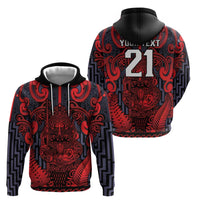 Custom New Zealand Taiaha Maori Hoodie Whero Minimalist Silver Fern Tukutuku Motif LT9 - Polynesian Pride