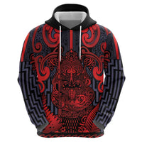 Custom New Zealand Taiaha Maori Hoodie Whero Minimalist Silver Fern Tukutuku Motif LT9 - Polynesian Pride