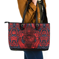 New Zealand Taiaha Maori Leather Tote Bag Whero Minimalist Silver Fern Tukutuku Motif LT9 - Polynesian Pride