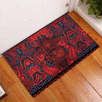 New Zealand Taiaha Maori Rubber Doormat Whero Minimalist Silver Fern Tukutuku Motif LT9 - Polynesian Pride
