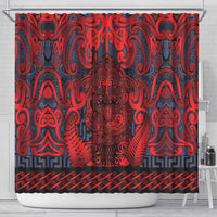 New Zealand Taiaha Maori Shower Curtain Whero Minimalist Silver Fern Tukutuku Motif LT9 - Polynesian Pride