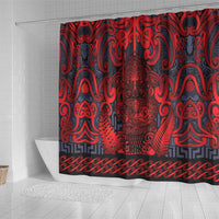 New Zealand Taiaha Maori Shower Curtain Whero Minimalist Silver Fern Tukutuku Motif LT9 - Polynesian Pride