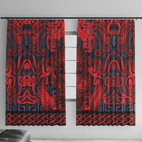 New Zealand Taiaha Maori Window Curtain Whero Minimalist Silver Fern Tukutuku Motif LT9 With Hooks Red - Polynesian Pride