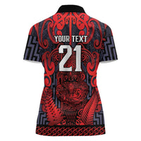 Custom New Zealand Taiaha Maori Women Polo Shirt Whero Minimalist Silver Fern Tukutuku Motif LT9 - Polynesian Pride