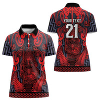 Custom New Zealand Taiaha Maori Women Polo Shirt Whero Minimalist Silver Fern Tukutuku Motif LT9 - Polynesian Pride