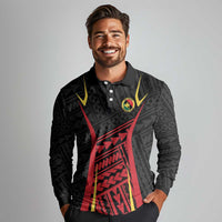 Custom Oceania Football Papua New Guinea Long Sleeve Polo Shirt Polynesian Tribal Pattern