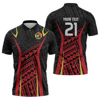 Custom Oceania Football Papua New Guinea Zipper Polo Shirt Polynesian Tribal Pattern