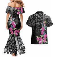 Guahan Puti Tai Nobiu Couples Matching Mermaid Dress and Hawaiian Shirt Guam Bougainvillea Flower Art LT9 - Polynesian Pride