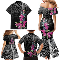 Guahan Puti Tai Nobiu Family Matching Mermaid Dress and Hawaiian Shirt Guam Bougainvillea Flower Art