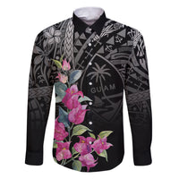 Guahan Puti Tai Nobiu Family Matching Puletasi and Hawaiian Shirt Guam Bougainvillea Flower Art LT9 Dad's Shirt - Long Sleeve Black - Polynesian Pride