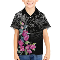 Guahan Puti Tai Nobiu Family Matching Puletasi and Hawaiian Shirt Guam Bougainvillea Flower Art LT9 Son's Shirt Black - Polynesian Pride