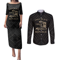 Personalized Haiti First Black Republic Couples Matching Puletasi and Long Sleeve Button Shirt Negre Marron With Map And Flag